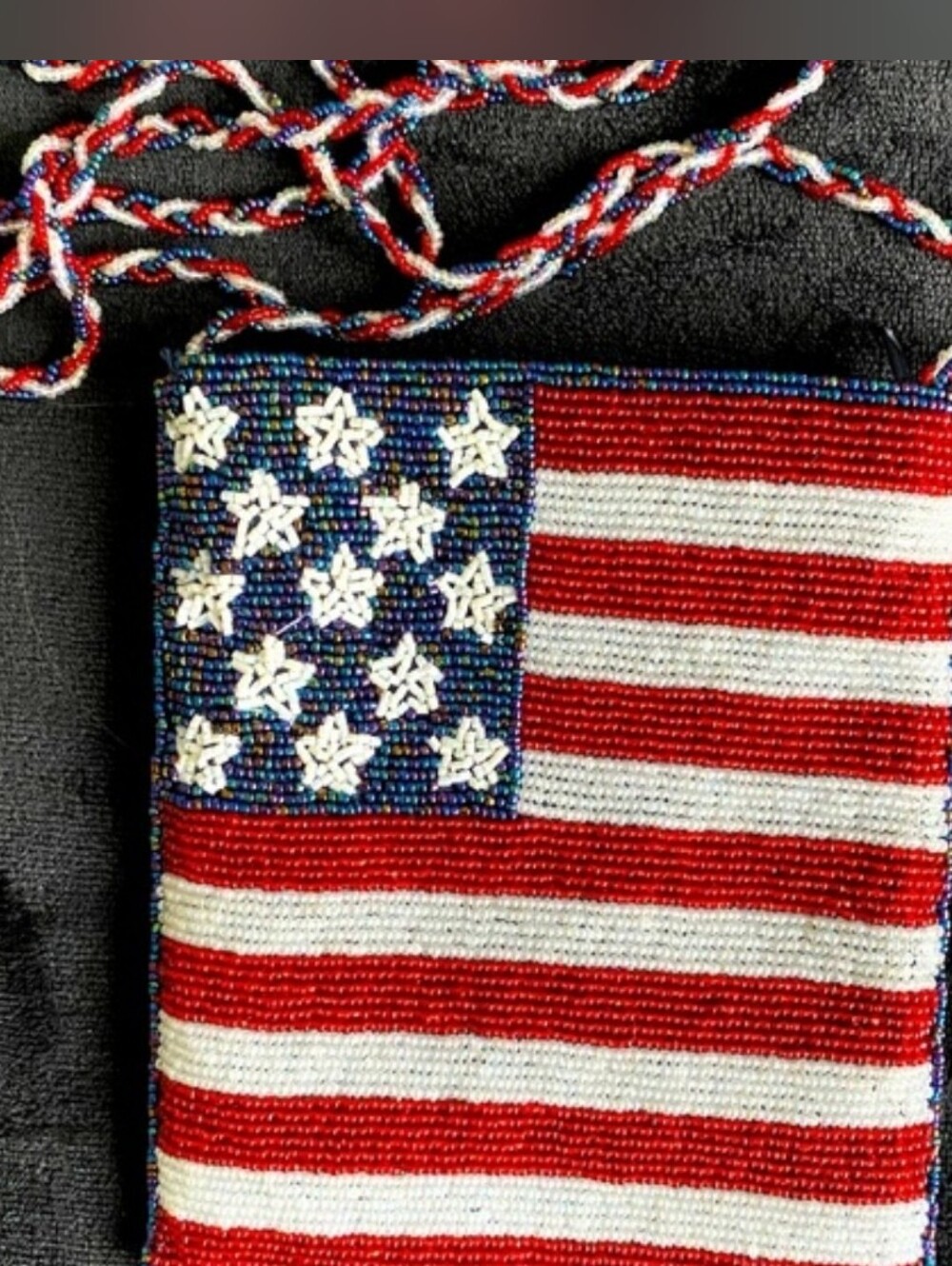 USA American Flag Beaded Crossbody Bag Patriotic Red White Blue Purse